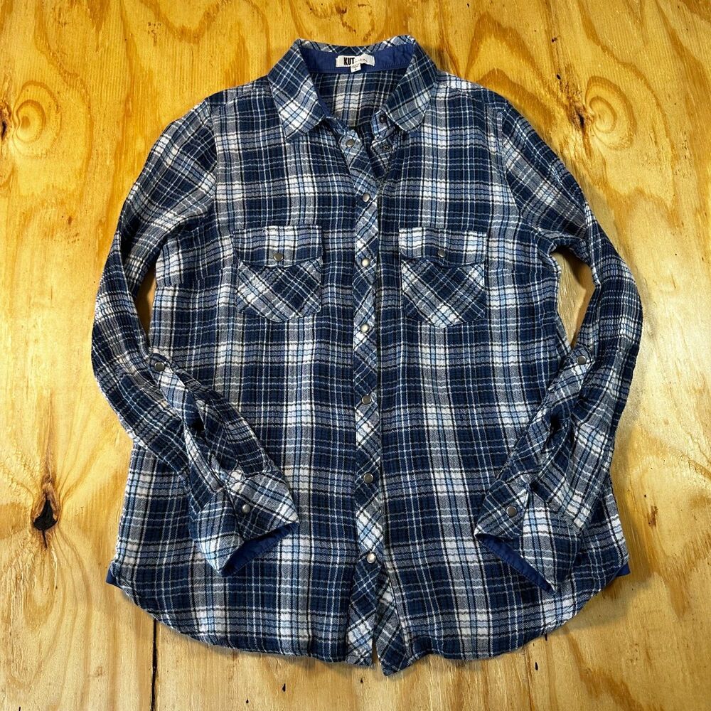 KUT from the Kloth Blue Plaid Snap-Front Shirt